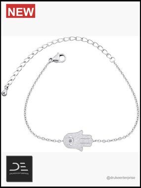 Stainless Steel Link Chain Hamsa Hand Bracelet Anklet